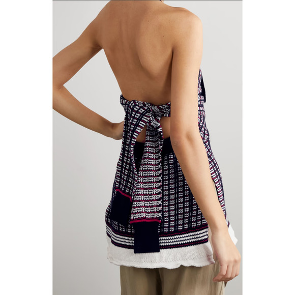 3.1 Phillip Lim Knit Halter Top S Midnight Blue & Red Wool Cotton Jacquard - Picture 2 of 6